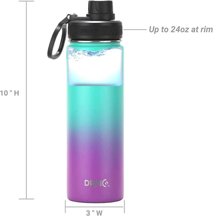 DRINCO Stainless Steel Water Bottle Spout Lid Vacuum Insulated Double Wall Water Bottle Wide Mouth (40oz 32oz 22oz 18oz 14oz) Leak Proof Keeps Cold or Hot (22 oz, 22oz Ombre Fuschia Teal)