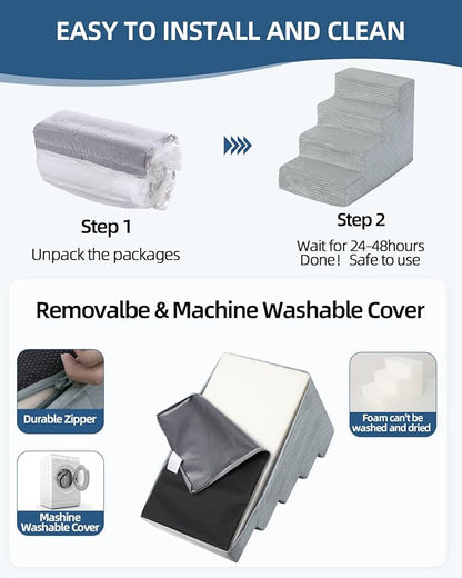 Dog Stairs for Small Dogs,17.5" H,4-Step Dog Steps for Bed and Couch with High Density Foam,Non-Slip Pet Steps for Doggy and Cat,Pet Stairs with a Washable Cover,Grey