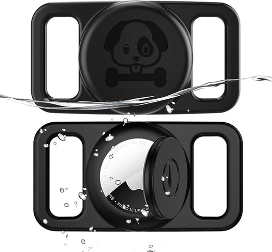 2 Pack Waterproof AirTag Dog Collar Holder Compatible with Apple AirTag, Silicone Hidden Loop Holder for Airtag Tracker, Anti-Lost Dog Collar Air Tag Accessories(Black,Black)