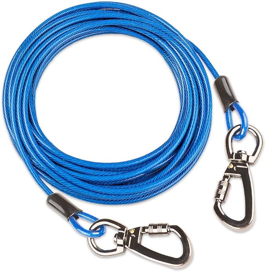 Dog tie Out Cable, 10/20/25/30/50/70/100 feet, Suitable for Dogs up to 350 pounds, Dog Cable with Swivel Buckle, Lightweight, Non-Winding, for Outdoor Camping, Yard Dog Cable (Blue, 20FT)