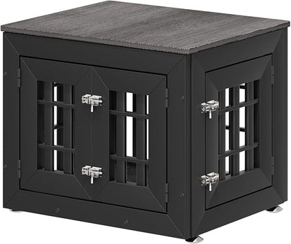 26" Heavy Duty Dog Crate Furniture for Small,Medium and Large Dogs,Rustic Wooden Dog Cage Kennel Indoor Furniture with Waterproof Top,Decorative Pet House Side End Table (Black & Grey)