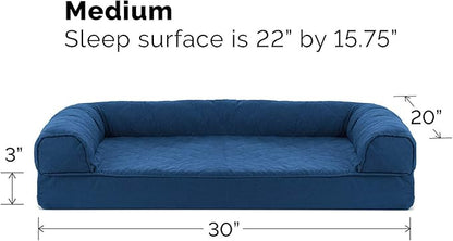 Furhaven Cooling Gel Dog Bed for Medium/Small Dogs w/ Removable Bolsters & Washable Cover, For Dogs Up to 35 lbs - Quilted Sofa - Navy (Blue), Medium