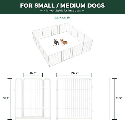 FXW Homeplus Unleashed Indoor Dog Playpen - Stress-Free and Safe Play, Heavy Duty 32 Inch 16 Wire Panels Dog Pen for Small and Medium Dogs, White│Patented