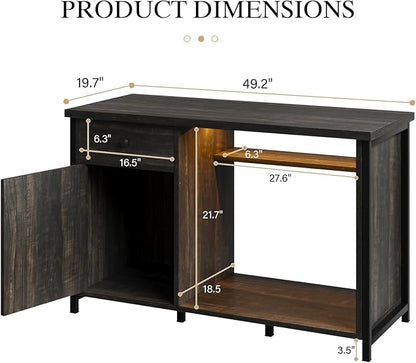 4ever2buy 55 Gallon Fish Tank Stand with LED Light & Power Outlets, 55-75 Gallon Aquarium Stand with Drawer & Barn Door, Cabinet for Fish Tank Accessories Storage for Reptile Tank, Turtle Tank, Oak