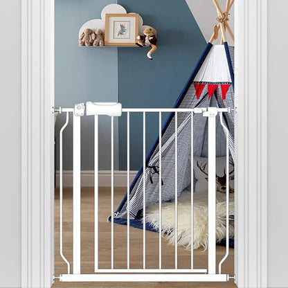 29-34 Inch Wide Baby Gate for Stairs Dog Gate Indoor Pressure Mounted No Drill Safety Child Gates for Kids or Pets Auto Close Pet Gates White