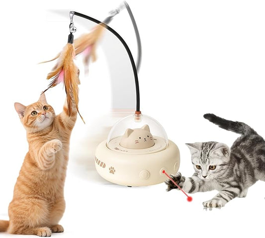 AIERSA Interactive Cat Toys for Indoor Cats, Automatic Enrichment Toy with LED Light and Feather for Cats and Kittens, Moving Self Play Stimulation Toy for Cat Lover Gifts