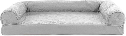 Furhaven Cooling Gel Dog Bed for Large/Medium Dogs w/ Removable Bolsters & Washable Cover, For Dogs Up to 55 lbs - Quilted Sofa - Silver Gray, Large