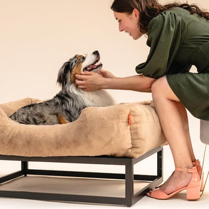 FUZI Luxury Aesthetic Dog Bed for Small Dogs with Washable Cover, Pet Couch, Pet Bed with Sides, Non-Slip Bottom, Soft and Durable Calming Dog Bed, Faux Rabbit Fur, Small 25.1x16.75x9.5 Light Brown