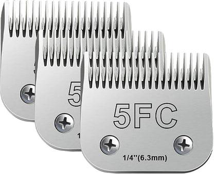 3pcs 5FC Blades for Dog Grooming Blades Compatible with Andis,Oster A5,Wahl km10 Dog Clippers,Size-#5FC, 1/4-Inch Cut Length (6.3mm) (3pcs #5FC (6.3mm))