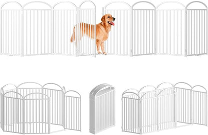 8 Panles Full Matel Freestanding Dog Gates with Door, 192"Extra Wide 36"Tall Free Standing Dog Pet Gate for Indoor & Outdoor. Foldable Pet Fences for Doorways, House, Stairs, Porch, Deck, Yard