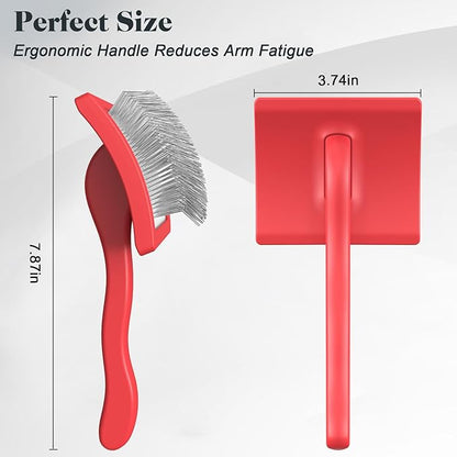 2PCS Slicker Brush for Dogs & Pet Comb,Professional Dog Grooming Brush (Goldendoodles,Poodles,Labradoodles) with Extra Long Pins to Effectively Remove Tangles, Knots and Mats (Red)