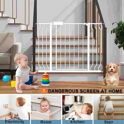 Extra Wide Baby Gate 38.5-43.5 Inch Walk Through Pressure Mounted No Drill Safety Child Gate with Door Tension Metal Gate for Stairs Doorway Puppy Dog Cat
