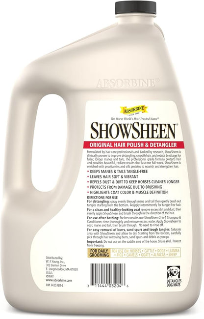 Absorbine ShowSheen Hair Polish & Detangler 128oz Refill Jug, Horse and Dog Coat, Mane and Tail, Instant Detangling & Reduces Hair Breakage for Healthy Grooming & Radiant Shine
