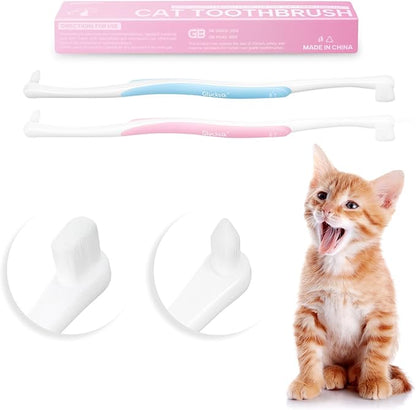 4 Pcs Dual-Sided Cat Toothbrush with Micro Brush Head, Ultra Soft Nano Bristles Pet Toothbrush Kit, Kitten/Puppy Toothbrushes