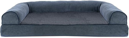 Furhaven Cooling Gel Dog Bed for Large/Medium Dogs w/ Removable Bolsters & Washable Cover, For Dogs Up to 55 lbs - Sherpa & Chenille Sofa - Orion Blue, Large