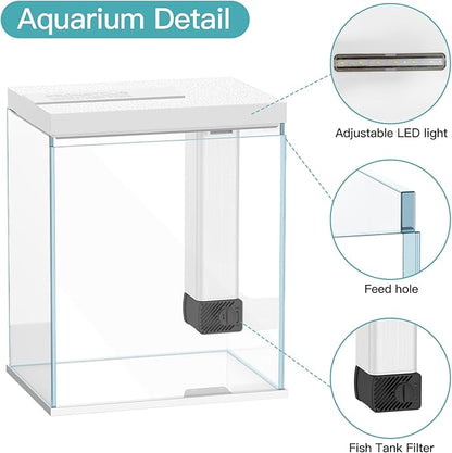 2 Gallon Glass Betta Fish Tank with Heater Filter and Light, Self-Cleaning Small Fish Tank Starter Kits.