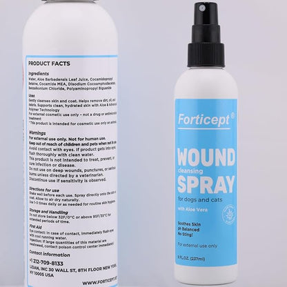 Forticept Hot Spot Spray for Dogs Cats & Horses, Itch Relief Wound Cleanser with Aloe Vera, 8 oz