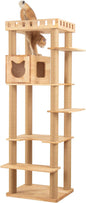 74" Wooden Cat Tree Tower for Large Cats, Multi-Level Cat Climbing Furniture with Scratching Posts, Cat Condo & Hammock, Natural Wood Cat Activity Center(Brown)