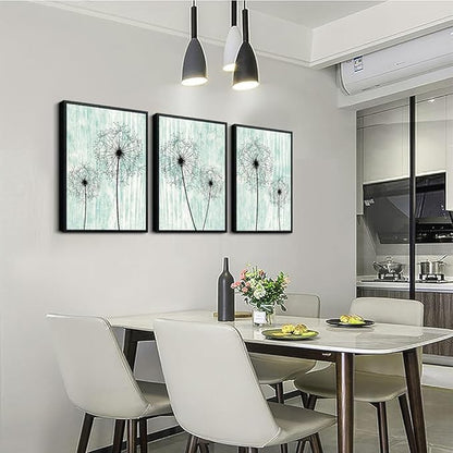AHUASJART Black Framed Wall Art for Living Room Wall decor for Bedroom Room Decor light green background Pictures Dandelion Paintings posters kitchen Home Decorations 3 Piece Framed Prints Artworks
