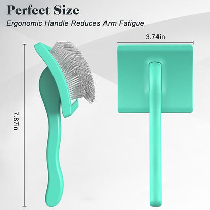 2PCS Slicker Brush for Dogs & Pet Comb,Professional Dog Grooming Brush (Goldendoodles,Poodles,Labradoodles) with Extra Long Pins to Effectively Remove Tangles, Knots and Mats (Cyan)