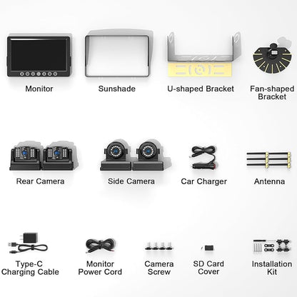 Fookoo HD 1080P 9" Magnetic Wireless Backup Camera,9" IPS Monitor, Rechargeable 2 Side View 2 Rear View Cameras, 1-Min Easy Install, Long Battery Life No Drilling IR Light for RV Truck Trailer DCX904