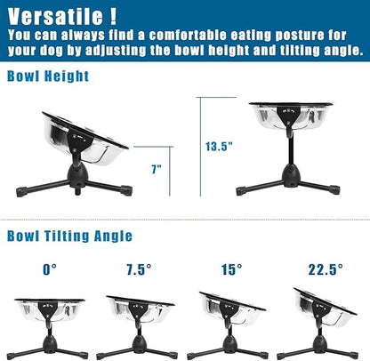 Elevated Dog Bowl with Adjustable Metal Stand, Medium Size for Dogs 30-70 lbs, 0.5 Gal 2 Liter, Stainless Steel Food & Water Bowl Set
