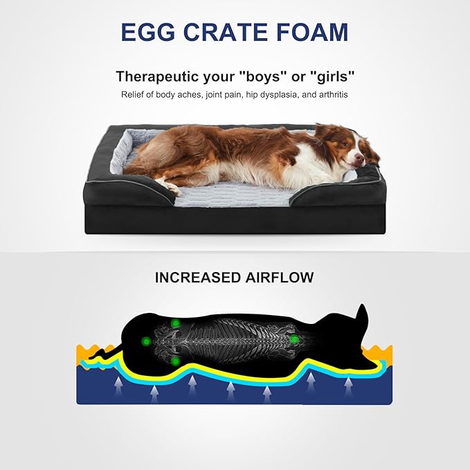 FURTIME Orthopedic Dog Bed for Extra Large Dogs - XL Washable Dog Sofa Bed Large, Supportive Foam Pet Couch Bed with Removable Washable Cover, Waterproof Lining and Nonskid Bottom, Black