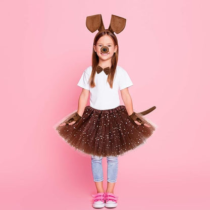 6 Pcs Puppy Costume for Women Include Dog Ears Headband,Bow Tie Tail Nose Paw Gloves and Tutu Skirt for Halloween