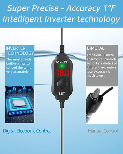 50W Adjustable Aquarium Heater Super Short Submersible Fish Tank Heater Fish Heater with LED Digital Display Thermostat, for Tanks 5-10 Gallons