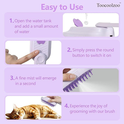 3-in-1 Cat Steam Brush, Rechargeable Cat Brush with Steam, Spritz Defur Comb for Dogs, Spritz Defur Comb for Cats (Purple)