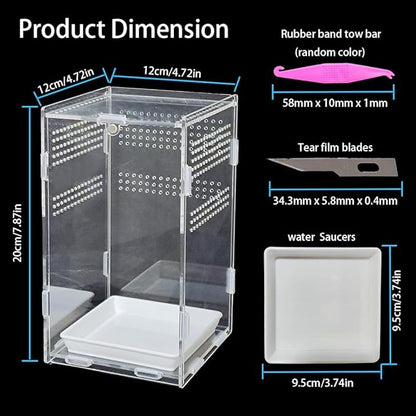 Acrylic Jumping Spider Enclosure,Reptile Enclosure,Bug Habitat, for Small Tree Dwelling Reptiles,Arboreal Tarantula Enclosure, Spider Terrarium Kit,Plastic Terrarium(4.7" X 4.7" X 8")