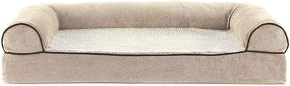 Furhaven Cooling Gel Dog Bed for Medium/Small Dogs w/ Removable Bolsters & Washable Cover, For Dogs Up to 35 lbs - Sherpa & Chenille Sofa - Cream, Medium