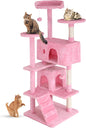 FDW Cat Tree 54in Cat Tower Multi-Level Durable Cat Scratching Post & Cozy Fun Cat Jumping Platform Space Saving Cat Condo Pet Play House for Indoor Cats,Pink
