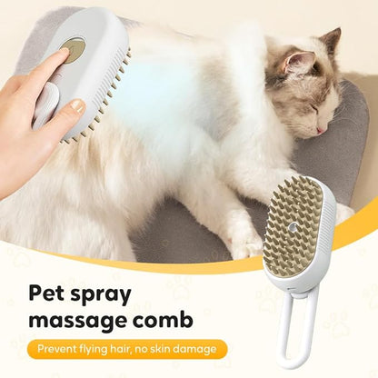 3-In-1 Rechargeable Steamy Cat Brush, Deep Cleaning & Hair Removal System with Rotating Handle, 360° Massage for Cats & Dogs (Cream)