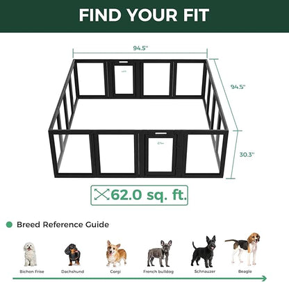 FXW AuraSpace Acrylic Indoor Unleashed Dog Playpen for Small and Medium Dogs, 30 Inch, 16 Panels, Black