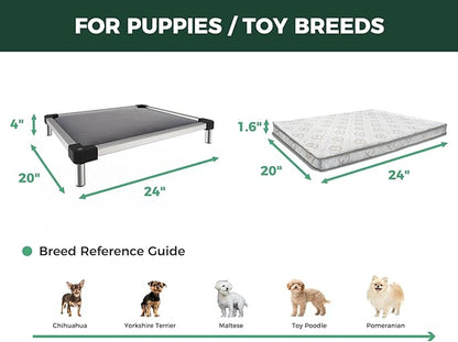 FXW TitanNest Chew-Proof Elevated Dog Bed, Raised Cot for Indoor/Outdoor/Camping Use, Durable & Washable Padded Pet Bed with Exclusive Reuseable Cover for Toy Dogs, 24.0" L x 20.0" W x 4.1" H, Gray