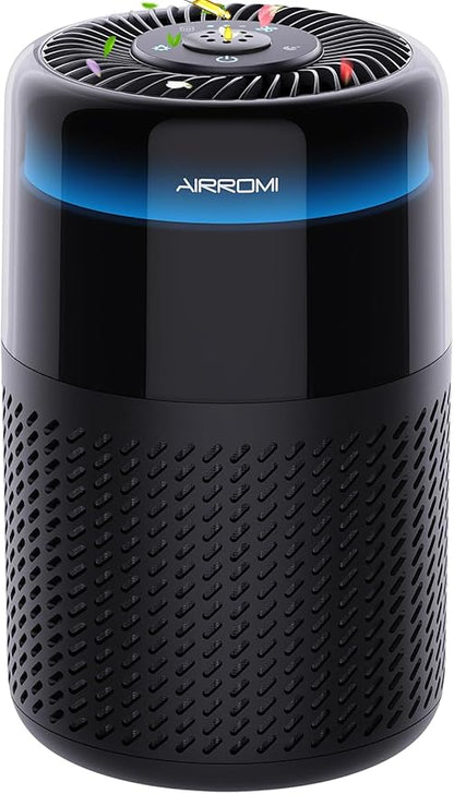 AIRROMI Air Purifier for Bedroom Home,HEPA Filter,Covers Upto 549 Ft²,Quiet 360°intake Air Cleaner with Fragrance ponge for Better Sleep,Night Light,Filters Smoke,Pet Dander,Allergies,Dust,A2005 Black