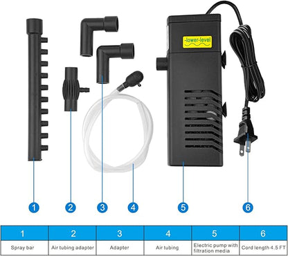 DOMICA Internal Aquarium Filter with Aeration System 100GPH 5W Power Filter for 5 to 15 Gallons Fish Tank, Submersible Fish Tank Filter