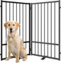 Full Metal Freestanding Dog Gate with Door, 36''Height Foldable Pet Dog Fence for Indoor & Outdoor, 2 Panels Extra Wide Free Standing TallDog Gates for Doorways,House,Stairs,Porch,Deck,Yard