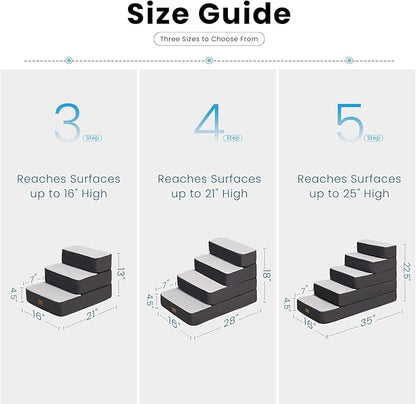 4-Step Adjustable Dog Stairs for Beds, Dog Steps for Small Dogs and Cats, Foldable Pet Stairs for Bed Climbing, Non-Slip Pet Step Indoor, Grey