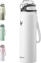Enerbone 32 oz Insulated Water Bottle, Stainless Steel Bottle with Carrying Strap, Double-Wall Vacuum Insulation Design, Leakproof Sports Bottle with Straw, Keep Drinks Cold or Hot for Hours