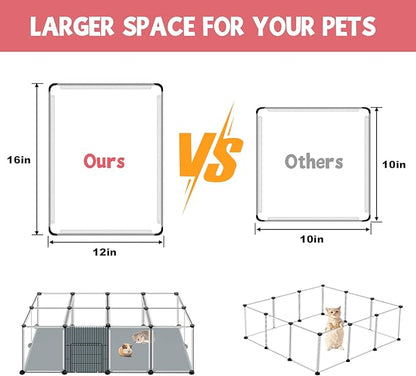 20 Panels Small Animals Playpen, 48" x 24" x 16" Transparent Pet Playpen with Waterproof Mat,Portable Plastic Enclosure Cage for Chicken/Guinea Pigs/Bunny/Ferrets/Hamsters/Hedgehogs Indoors Outdoor