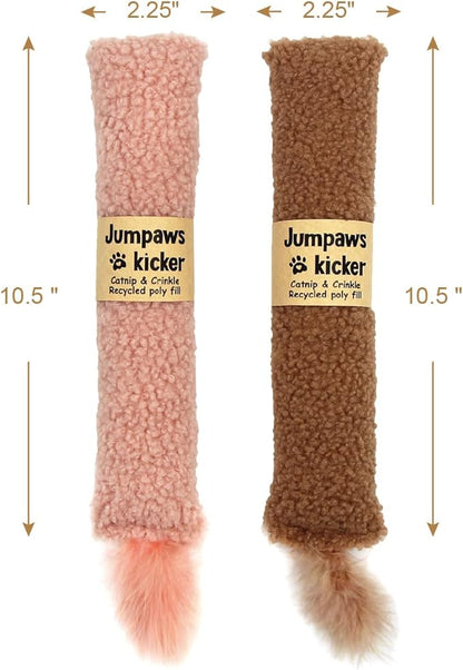 2 Pack Natural Interactive Catnip & Silvervine Cat Kicker with Tail, Bite Resistant Chew Toy, Crinkle Kicker, Accessories for Indoor Cat, Sherpa Material