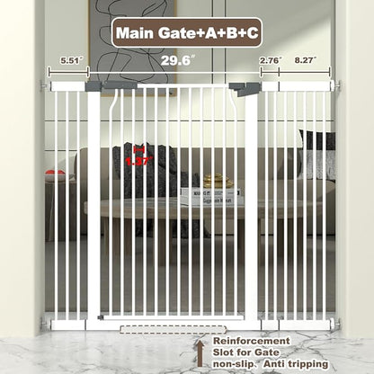 41" Extra Tall Cat Gate for Doorway, 40.6-49.1'' Metal Pet Baby Safe Gate, Extra Wide Pressure Mounted Child Door with Expansion Kit, No Drilling Cat Fence Indoor, Tall Dog Gate, White