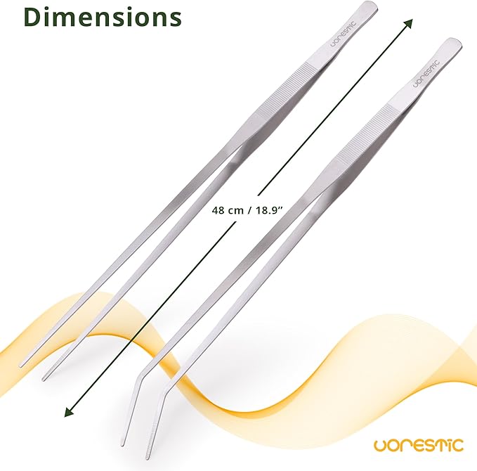 2 Pcs Heavy Duty Reptile Feeding Tongs, Aquarium Tweezers 18 Inch, Straight and Curved Extra Long Tweezers, Reptile Tongs, Aquarium Tongs, Aquarium Tweezers Extra Long