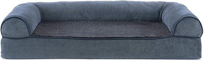 Furhaven Cooling Gel Dog Bed for Medium/Small Dogs w/ Removable Bolsters & Washable Cover, For Dogs Up to 35 lbs - Sherpa & Chenille Sofa - Orion Blue, Medium