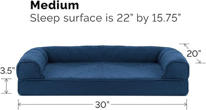 Furhaven Orthopedic Dog Bed for Medium/Small Dogs w/ Removable Bolsters & Washable Cover, For Dogs Up to 35 lbs - Quilted Sofa - Navy (Blue), Medium