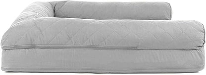 Furhaven Cooling Gel Dog Bed for Large Dogs w/ Removable Bolsters & Washable Cover, For Dogs Up to 95 lbs - Quilted Sofa - Silver Gray, Jumbo/XL