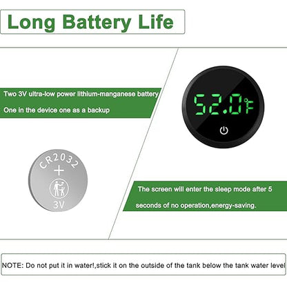 Aquarium Thermometer Digital Fish Tank Thermometer Led Display Fish Tank Temperature Gauge Accurate Thermometer to ±1℉ for Betta Axolotl Turtle Tank (with Spare Battery) 2pack