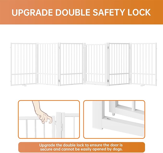 Full Metal Freestanding Dog Gate with Door, 32''Height Foldable Pet Dog Fence for Indoor & Outdoor, 6 Panels Extra Wide Free Standing TallDog Gates for Doorways,House,Stairs,Porch,Deck,Yard